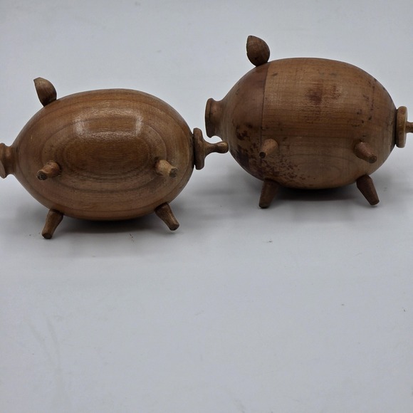 Wood Pig‎ Salt Pepper Shakers Set of 2 Hand Carved Wooden Farmhouse Rustic Decor - Picture 5 of 7